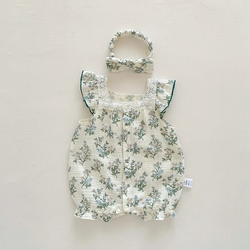 Floral Romper with Hair Band