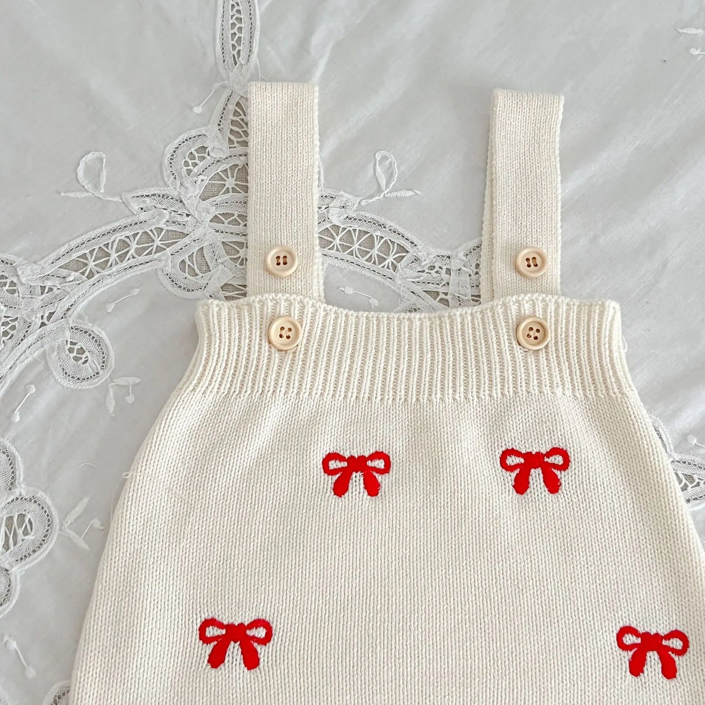 Knitted Bow Romper and Cardigan